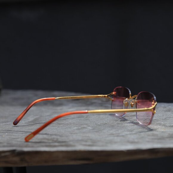 CARTIER C RIMLESS 18K GOLD FILLED PINK Y2K SUNGLASSES - Picture 3 of 16
